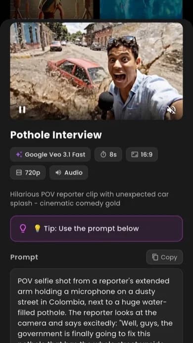 VIBE AI Video Generator screenshot preview inside an iPhone frame